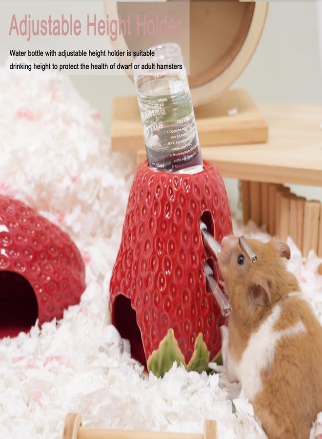 Deapeey Hamster Water Bottle, Strawberry Ceramic Hamster Gerbil Water Bottle for Glass Tank, Dispenser, 80ML Bottle for Water Holder Stand with 2 No Drip Caps for Syrian Mice, Gerbil - Image 2
